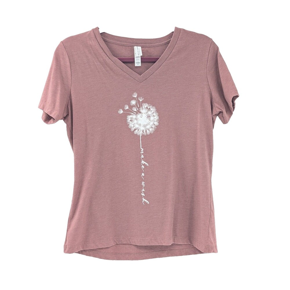 Dandelion Make a Wish Mauve Pink V-Neck T-Shirt Womens Size Medium